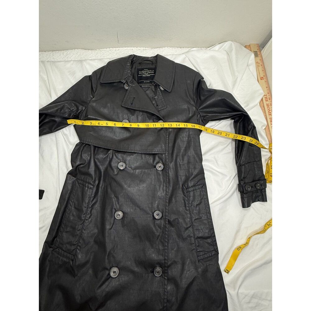 AllSaints Women's Black Waxed Hendry Trench Coat Relaxed Belted Sz 6 - Picture 5 of 6